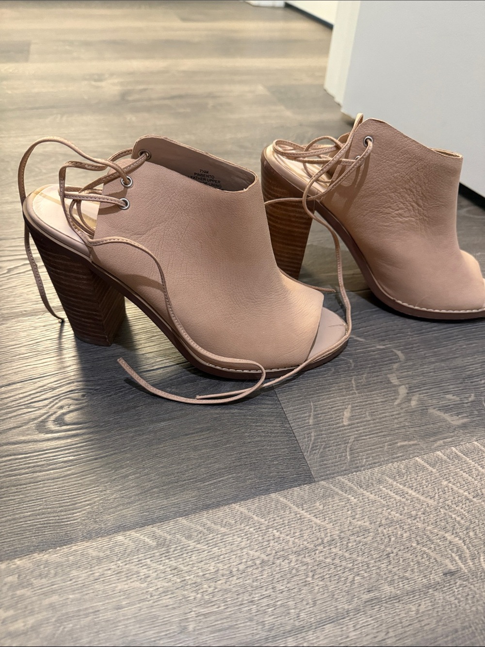 Nine West Blush Lace-Up Peep Toe Block Heel Mules